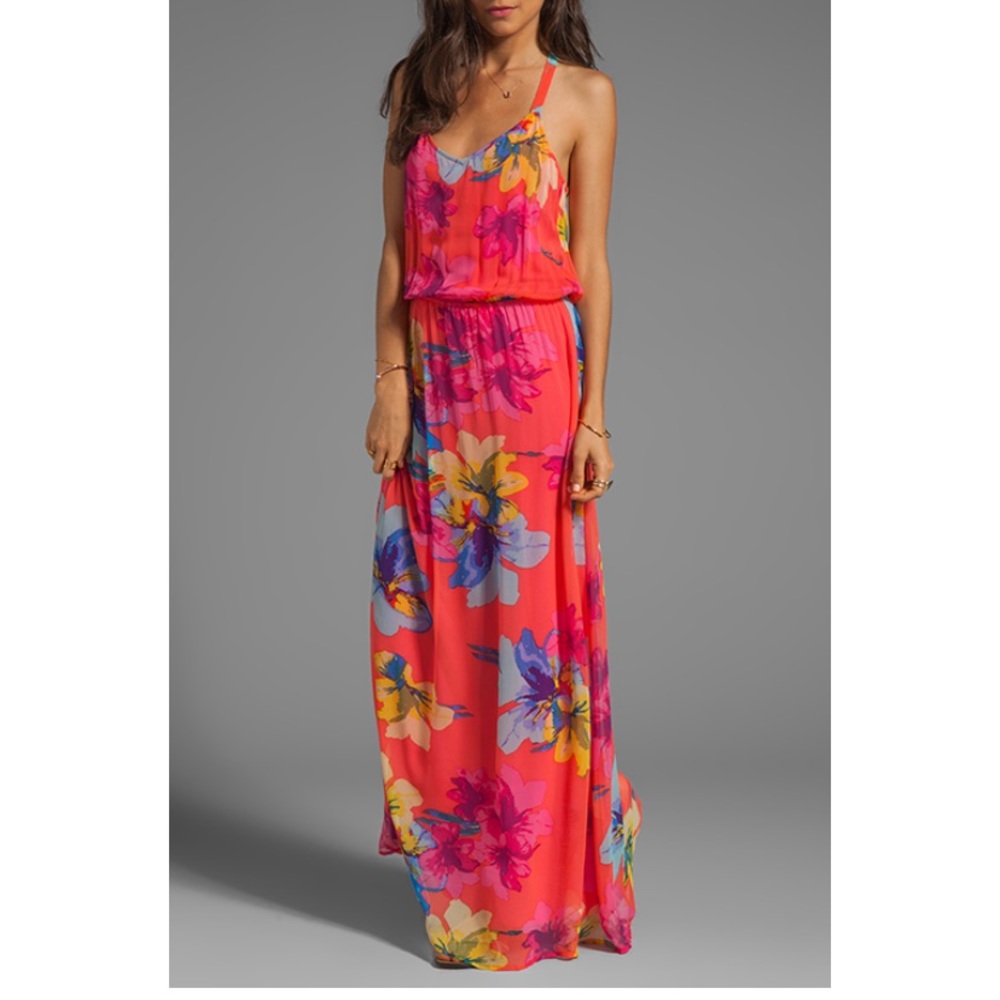 Ella Moss silk hibiscus floral maxi dress in guava